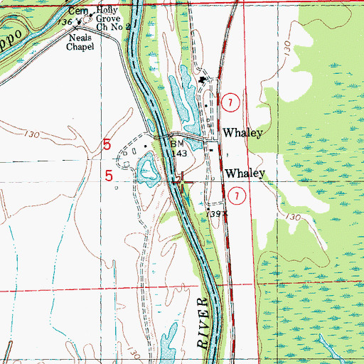 Topographic Map of Whaley, MS