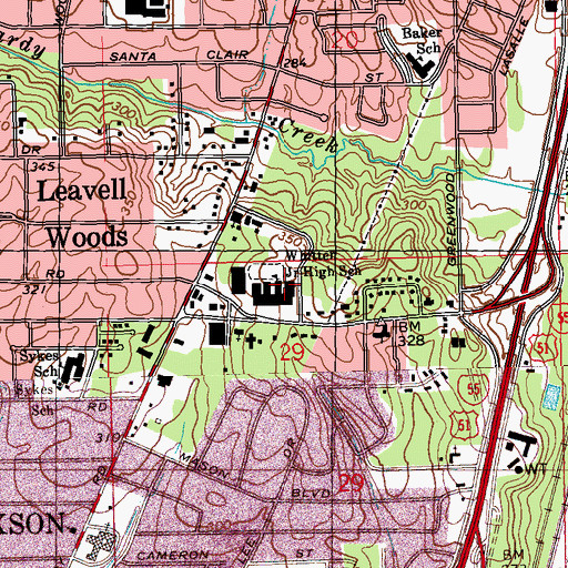 Topographic Map of Whitten Middle School, MS