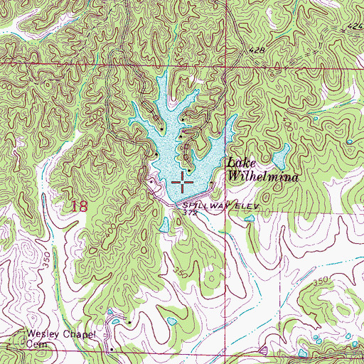 Topographic Map of Lake Wilhelmina, MS