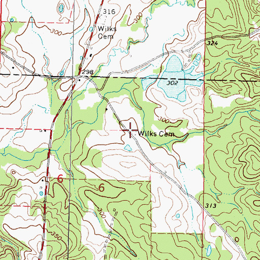 Topographic Map of Wilks Cemetery, MS