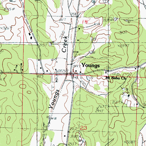 Topographic Map of Youngs, MS