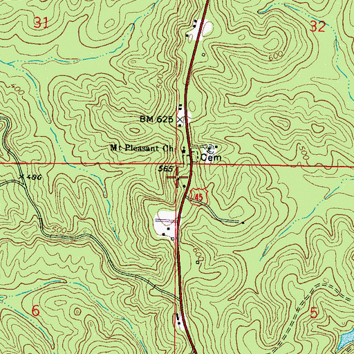 Topographic Map of WJDQ-AM (Meridian), MS