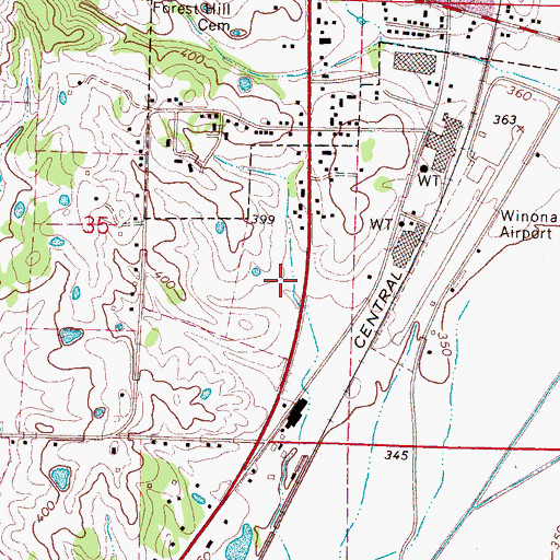Topographic Map of WONA-AM (Winona), MS