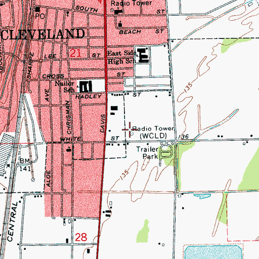 Topographic Map of WCLD-AM (Cleveland), MS