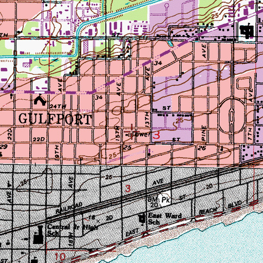 Topographic Map of WGUF-FM (Gulfport), MS
