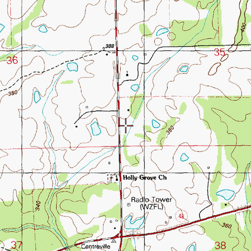 Topographic Map of WZZB-FM (Centreville), MS