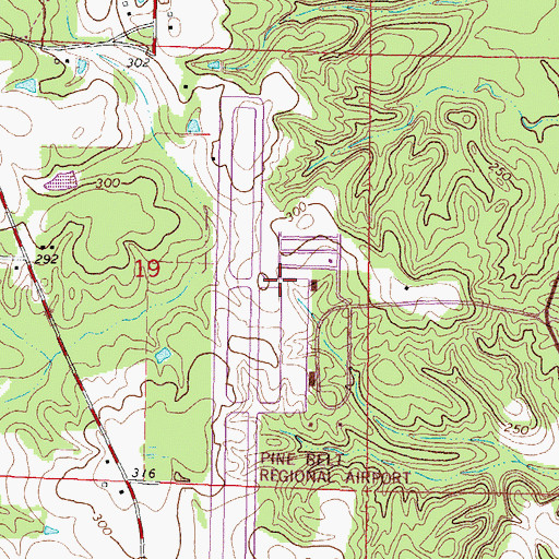 Topographic Map of Hattiesburg/Laurel Regional Airport, MS