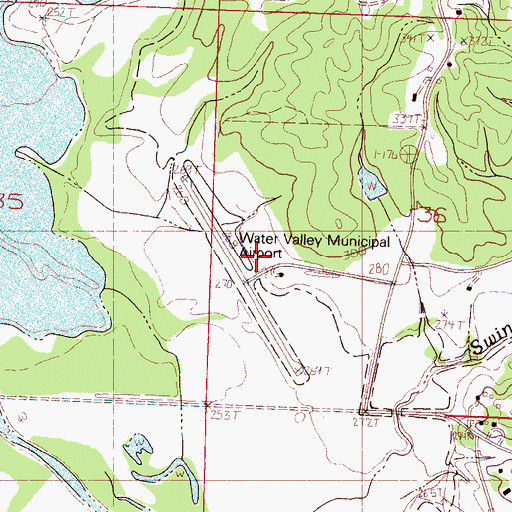 Topographic Map of Water Valley Municipal Airport, MS