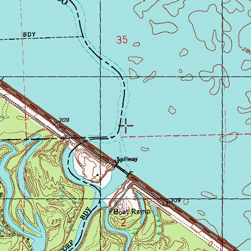 Topographic Map of Ross Barnett Reservoir Dam, MS