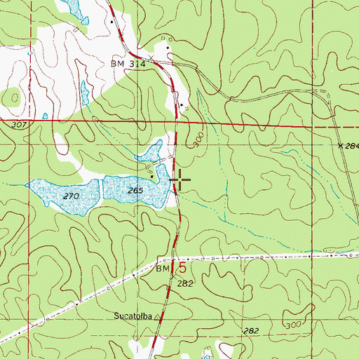 Topographic Map of Pickfords Lake Dam, MS