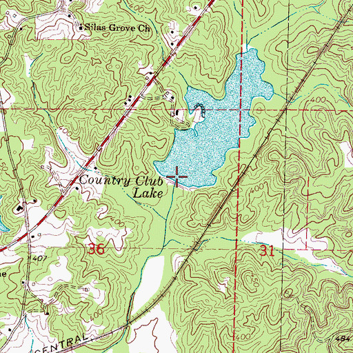 Topographic Map of Country Club Lake Dam, MS