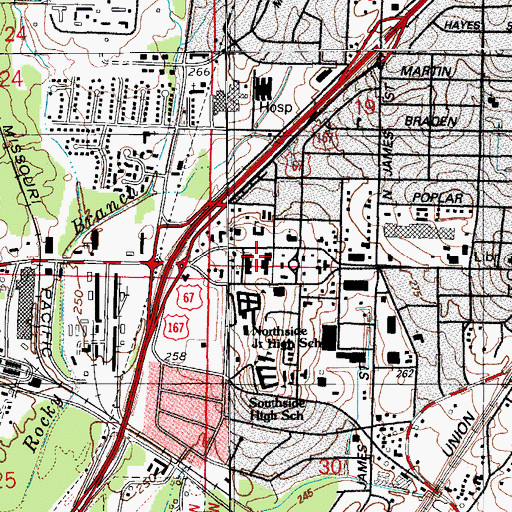 Topographic Map of Crestview Plaza Shopping Center, AR