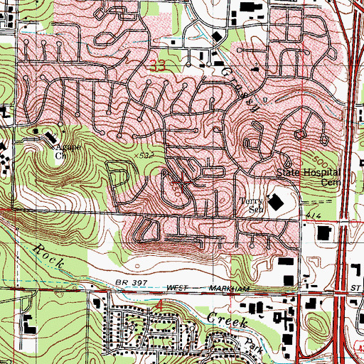 Topographic Map of Woodland Hills, AR
