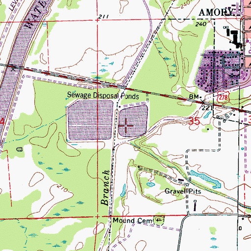 Topographic Map of Amory Lagoon Dam, MS