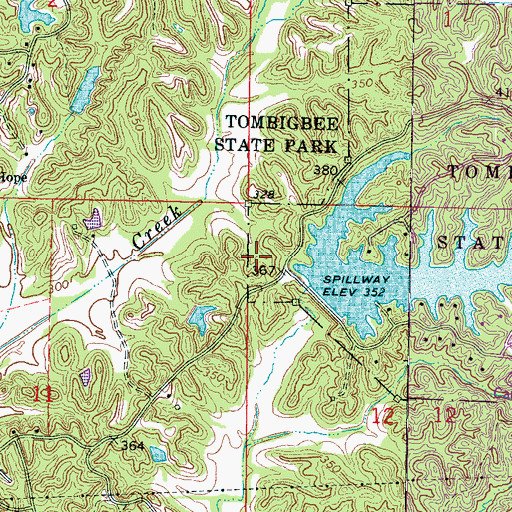 Topographic Map of Tombigbee State Park Lake Dam, MS