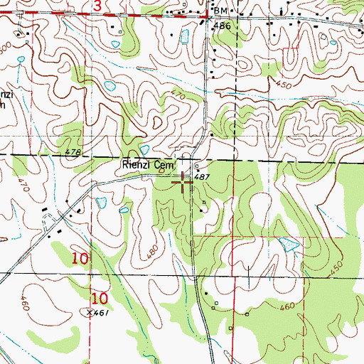 Topographic Map of Rienzi Cemetery, MS