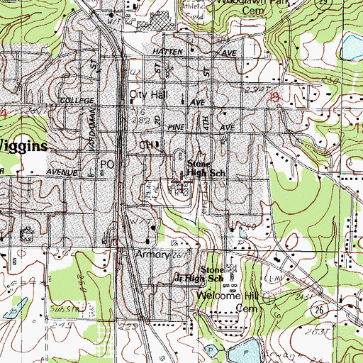 Topographic Map of Stone High School, MS