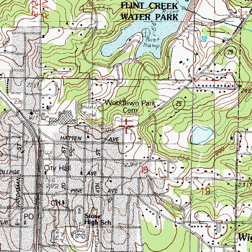Topographic Map of Woodlawn Park Cemetery, MS