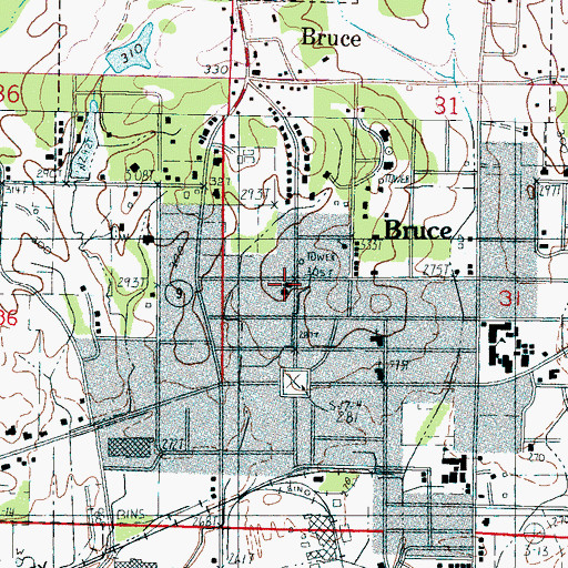 Topographic Map of Bruce Church of Christ, MS