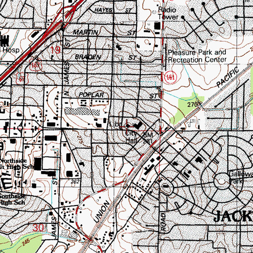 Topographic Map of Jacksonville City Hall, AR