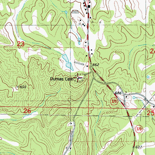 Topographic Map of Dumas Cemetery, MS