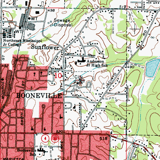 Topographic Map of Booneville City Park, MS