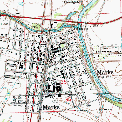 Topographic Map of Marks Presbyterian Church, MS