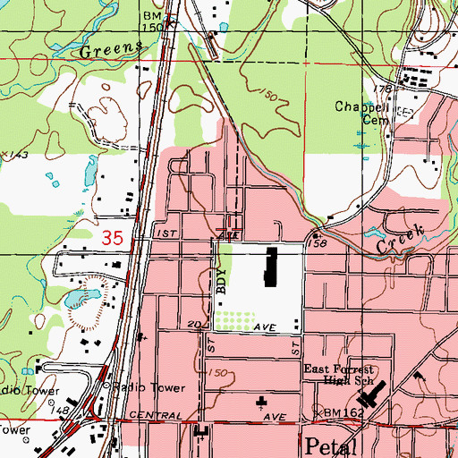 Topographic Map of Kingdom Hall of Jehovahs Witnesses, MS