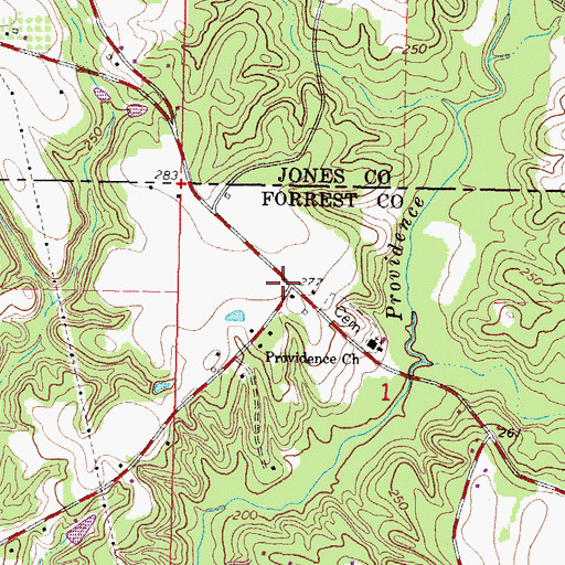 Topographic Map of Providence, MS