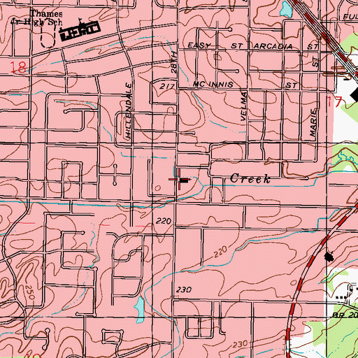 Topographic Map of South Twentyeighth Avenue Baptist Church, MS