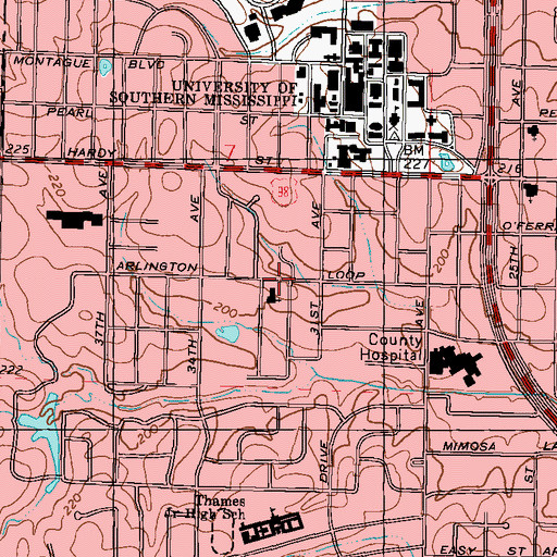 Topographic Map of University Baptist Church, MS