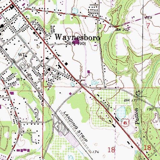 Topographic Map of Wayne Village Shopping Center, MS