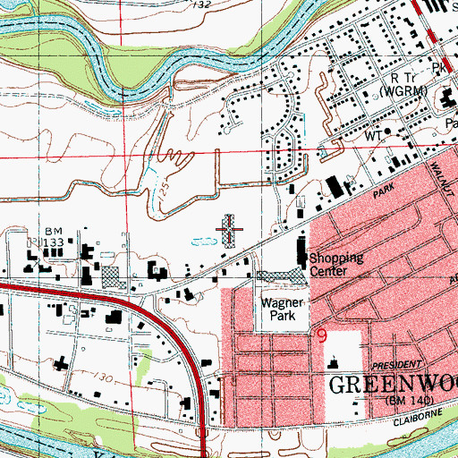 Topographic Map of Greenwood Mall Shopping Center, MS