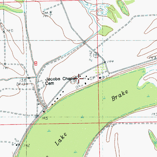 Topographic Map of Jacobs Chapel Cemetery, MS