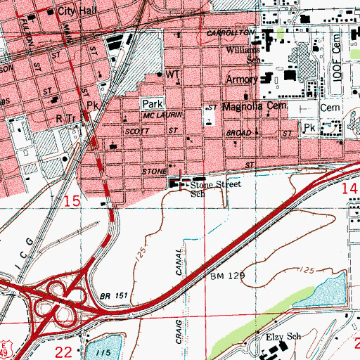 Topographic Map of Stone Street School, MS