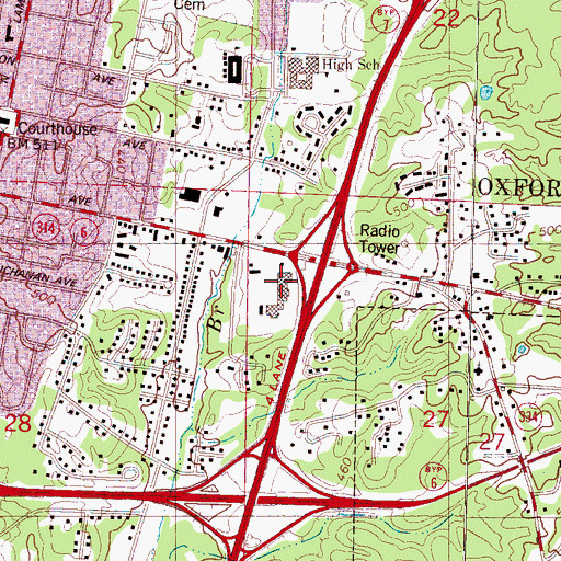 Topographic Map of Tradewinds Shopping Center, MS