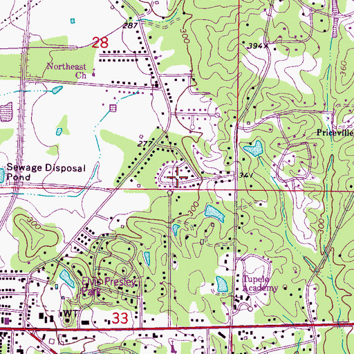 Topographic Map of Oakcliff Villas, MS