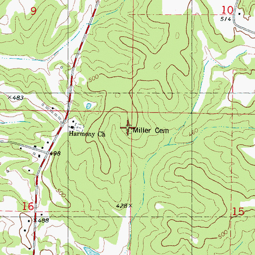 Topographic Map of Miller Cemetery, MS