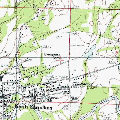 Topographic Map of Evergreen Cemetery, MS