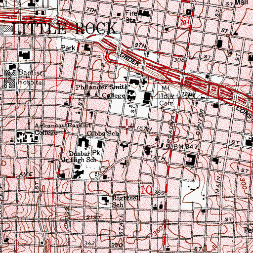 Topographic Map of Rice Memorial Baptist Church, AR