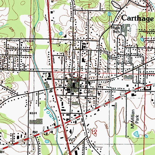 Topographic Map of Carthage United Methodist Church, MS