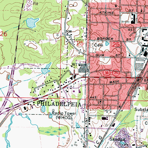 Topographic Map of Beacon Street Baptist Church, MS