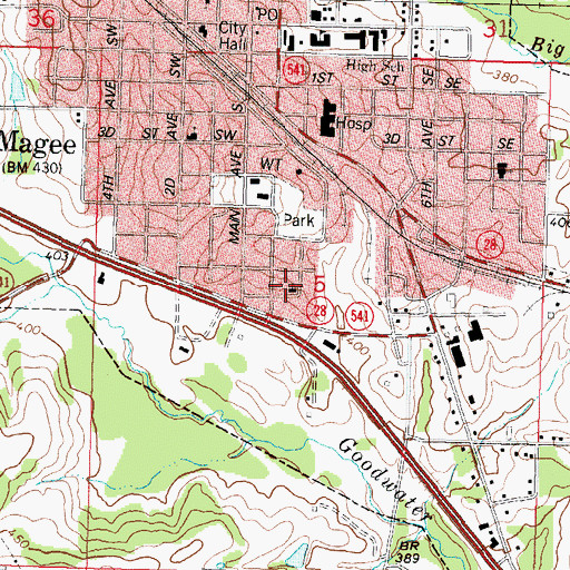 Topographic Map of Magee Church of God, MS