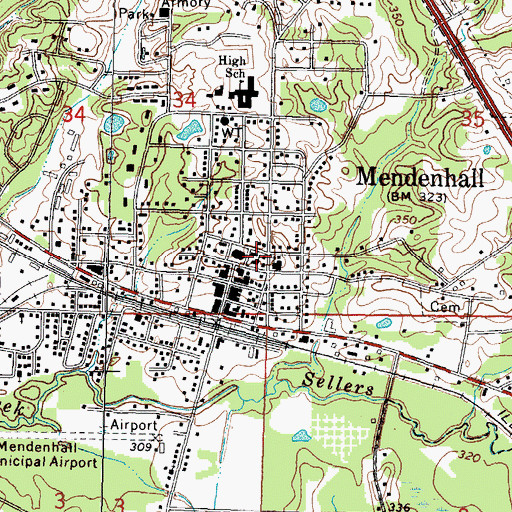 Topographic Map of Mendenhall United Methodist Church, MS