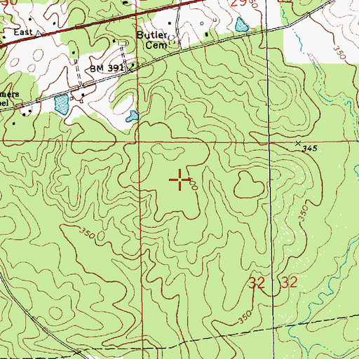 Topographic Map of Burris Cemetery, MS