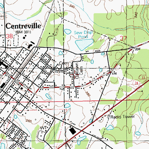 Topographic Map of Centreville Cemetery, MS