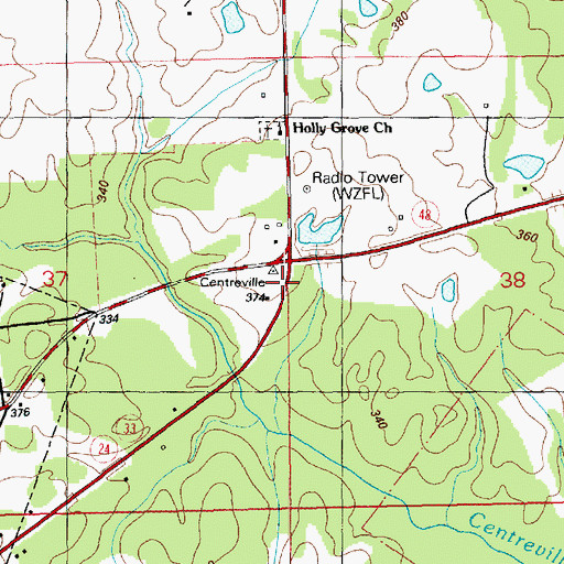 Topographic Map of Old Centreville (historical), MS