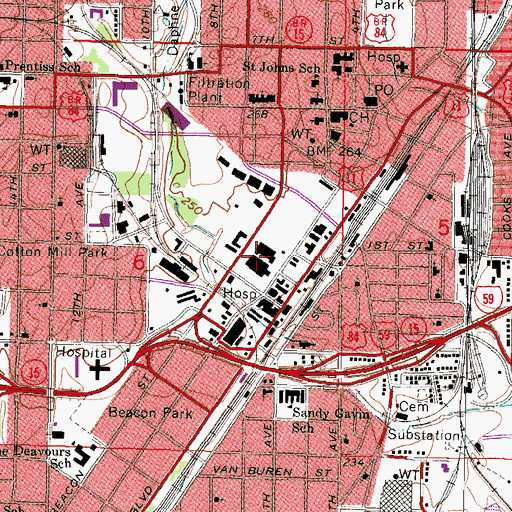 Topographic Map of Gardiner Center Shopping Center, MS