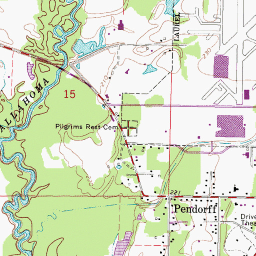 Topographic Map of Pilgrims Rest Cemetery, MS