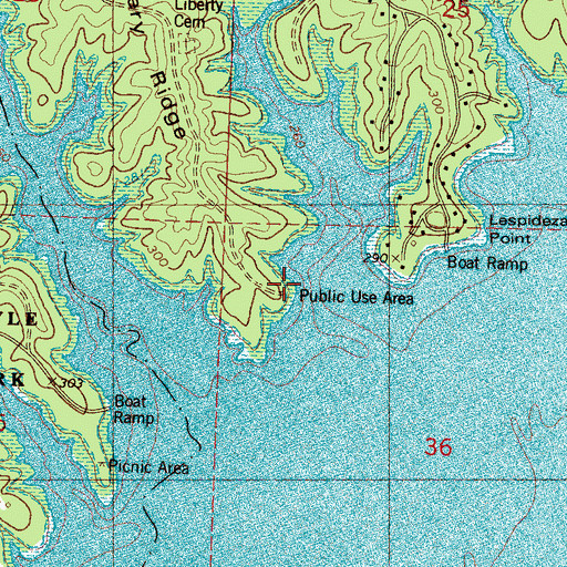 Topographic Map of Lespideza Point Public Use Area, MS